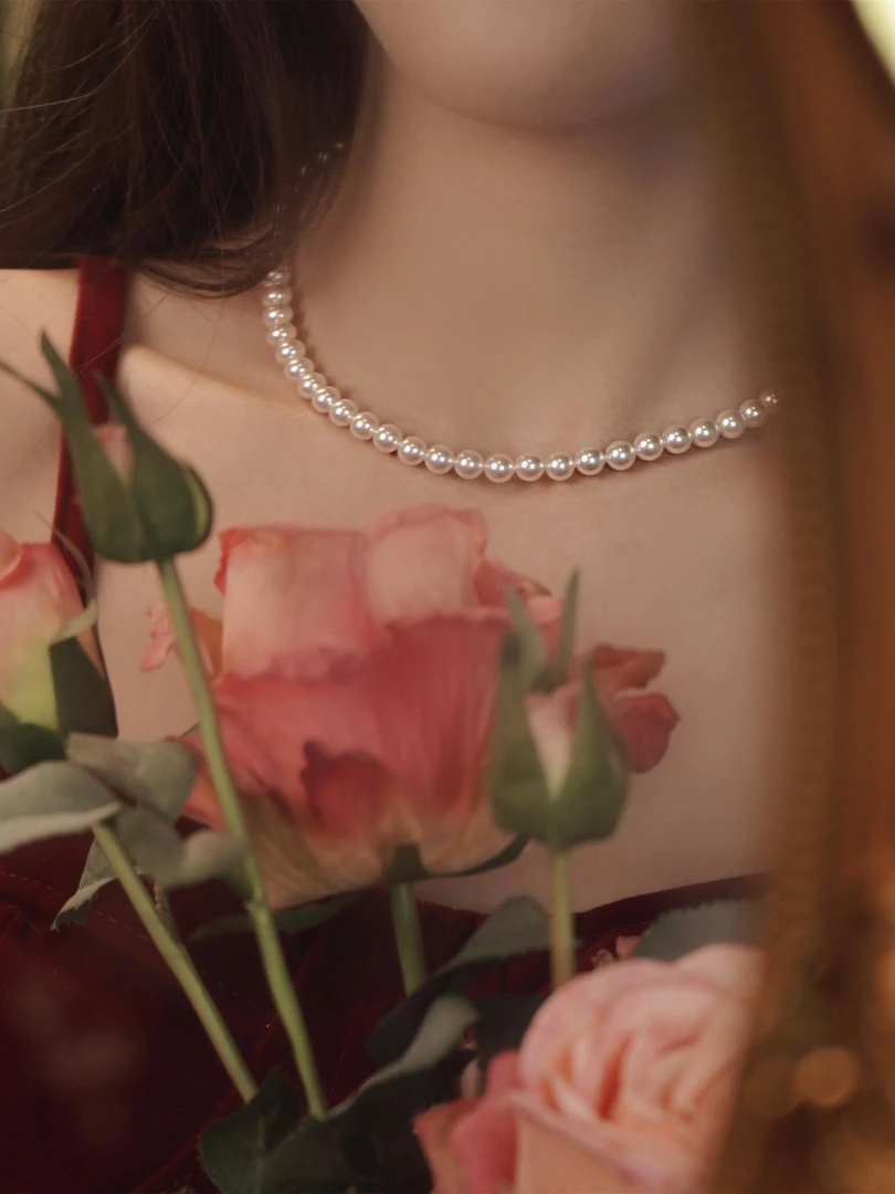 铜合金棉绳项链 施家珍珠白色项链ins超热博主同款日常简约温柔