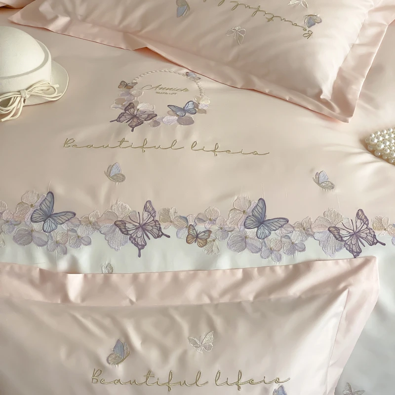 NS长绒棉绣花四件套小清新套件蝶漫床单丛舞