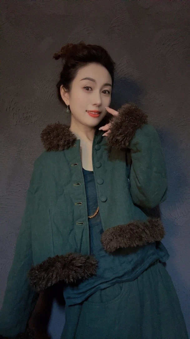 原创墨绿色亚麻短棉衣【定制款】