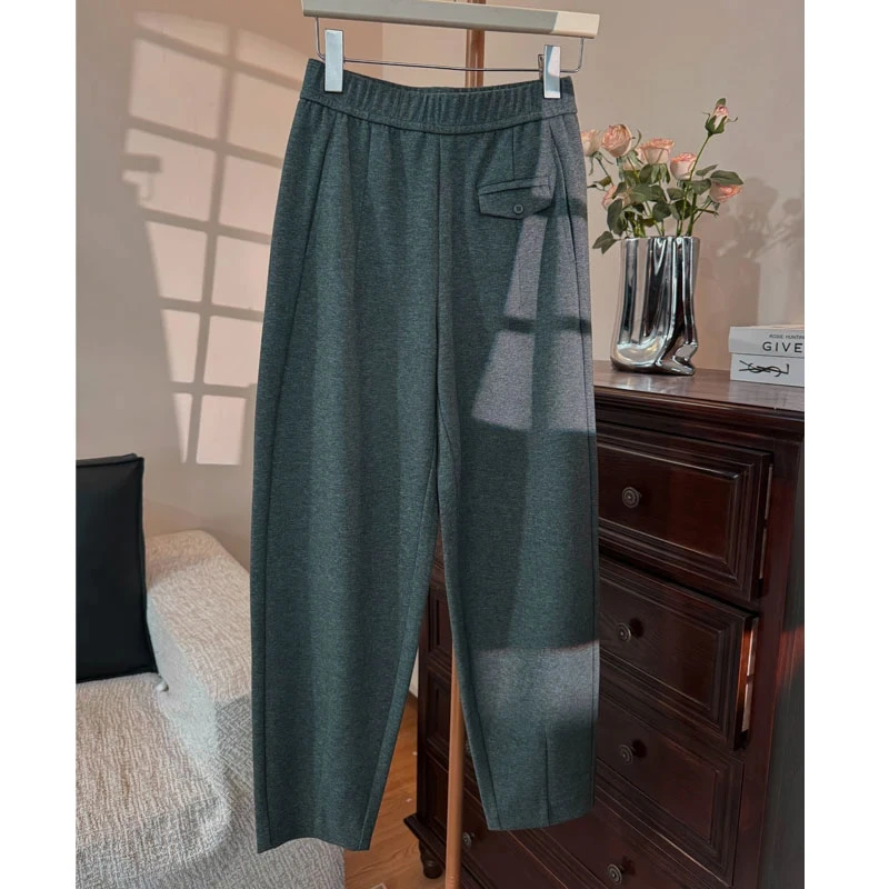 澳棉九分哈伦裤女士小脚裤萝卜裤2025秋季新款斜纹松紧腰针织显瘦