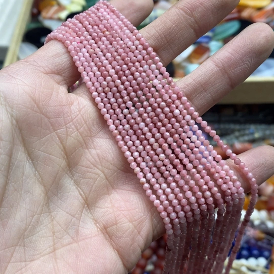 玛瑙/玉髓未镶嵌珠宝半成品一条天然2.4mm粉澳宝切面圆珠