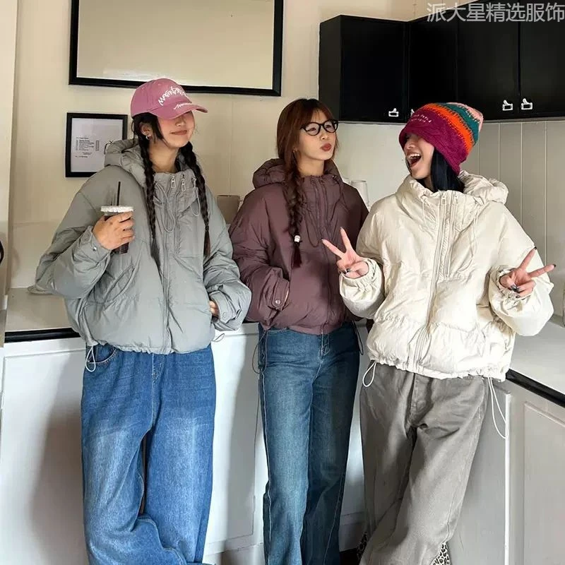 冬季宽松韩版羽绒服女短款新款港风小个子面包服森系连帽原宿