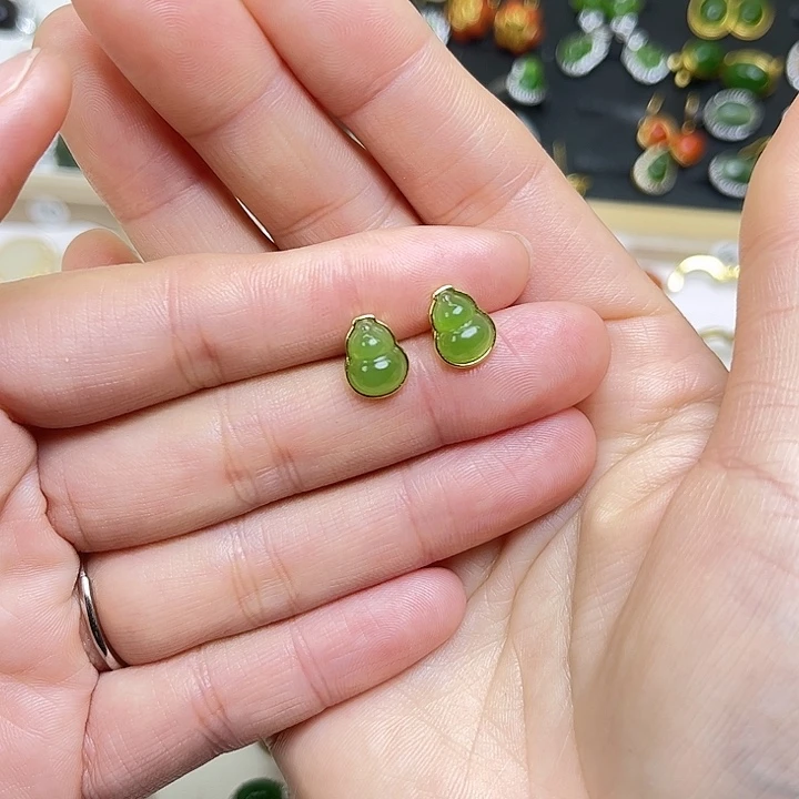 和田玉银S925镶嵌耳饰