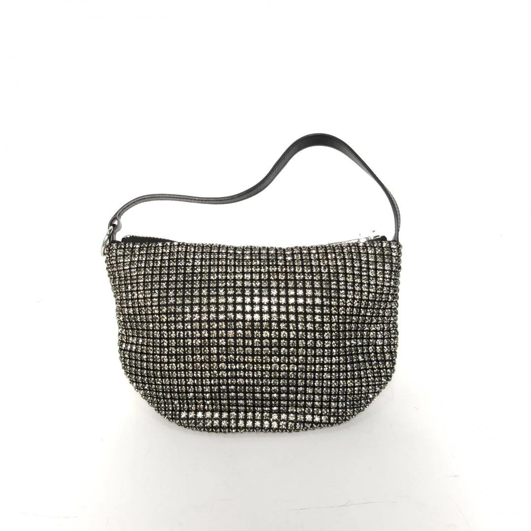 95新 ALEXANDER WANG 小花Jerry活动 银色 水钻半月牙手包