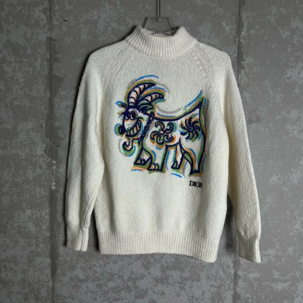 未使用 DIOR/迪奥 L*1/联名款山羊Logo刺绣高领毛衣/11774/JP