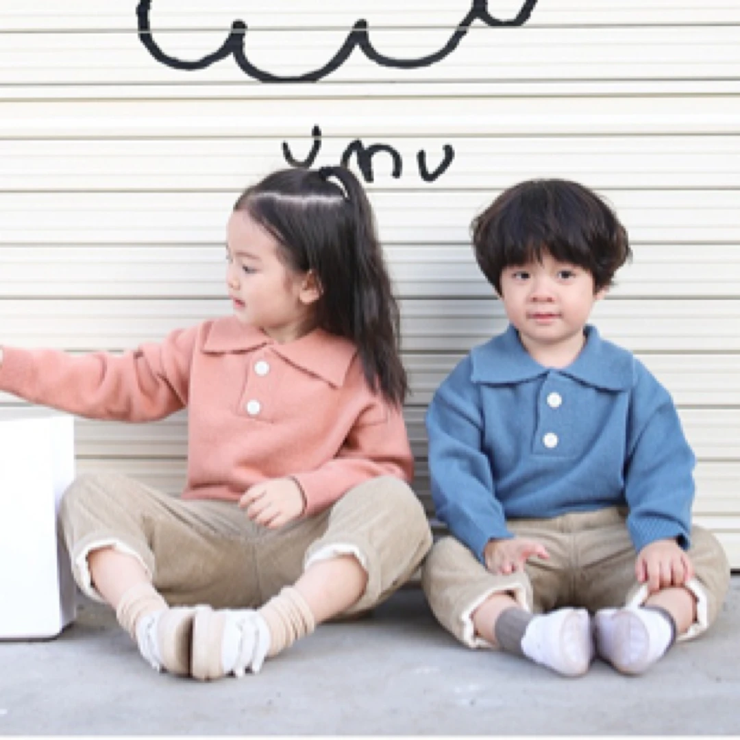 清仓！拉萨发货 秋冬儿童毛衣纯色百搭Polo领学院风童装针织套头衫