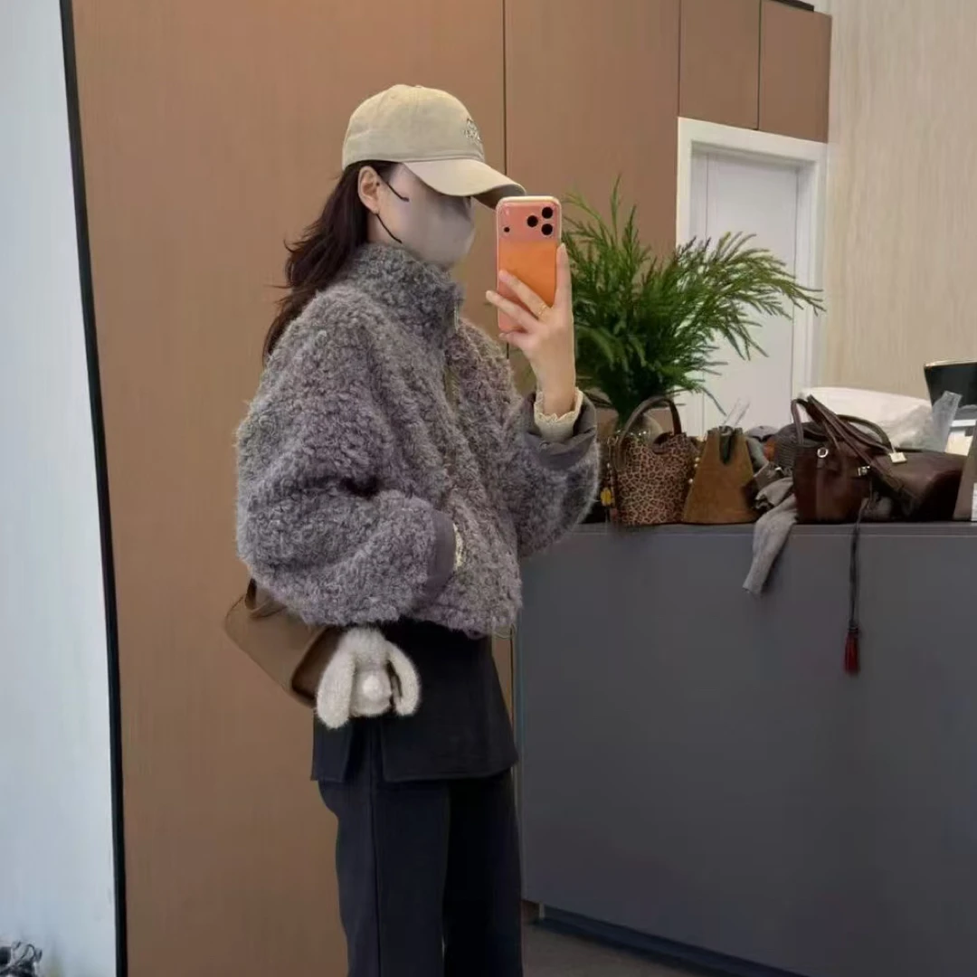 立领拉链洋气毛圈圈百搭短外套女