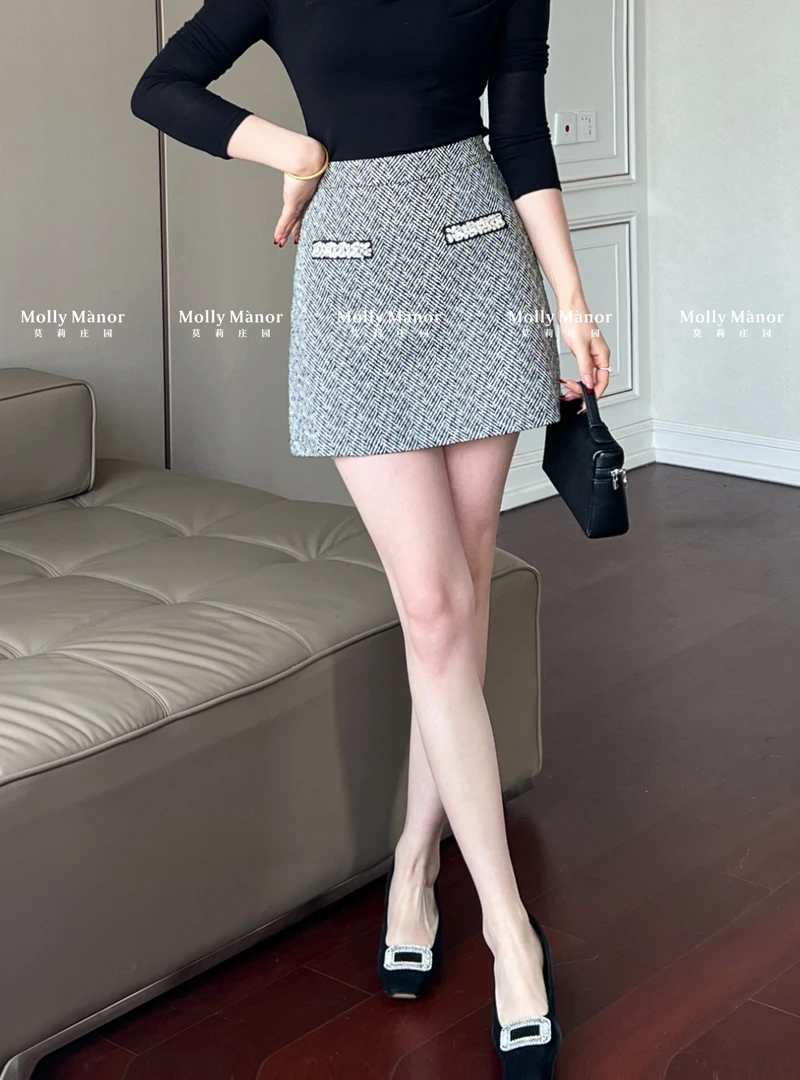 【湛兰专属】莫莉庄园人字纹半身裙包臀裙短裙高腰半裙ol裙子