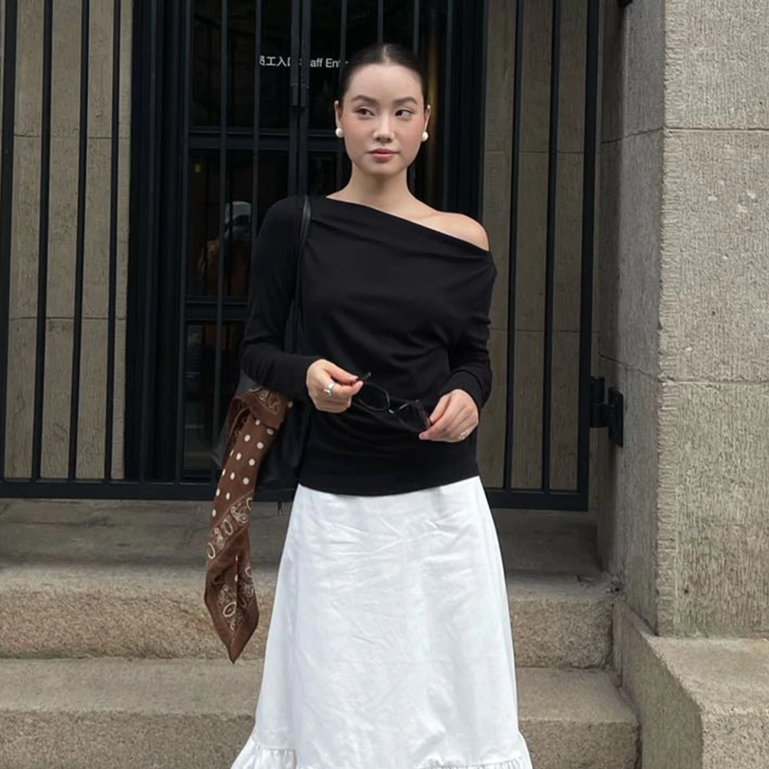 PURITYYH小众韩系极简休闲百搭长袖一字领背心内搭气质打底女T恤