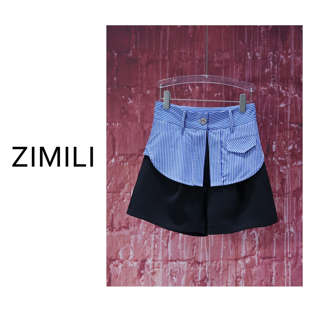 【亮哥女装】2025欧版《星夜纹路》高腰显瘦A字版短裤6651