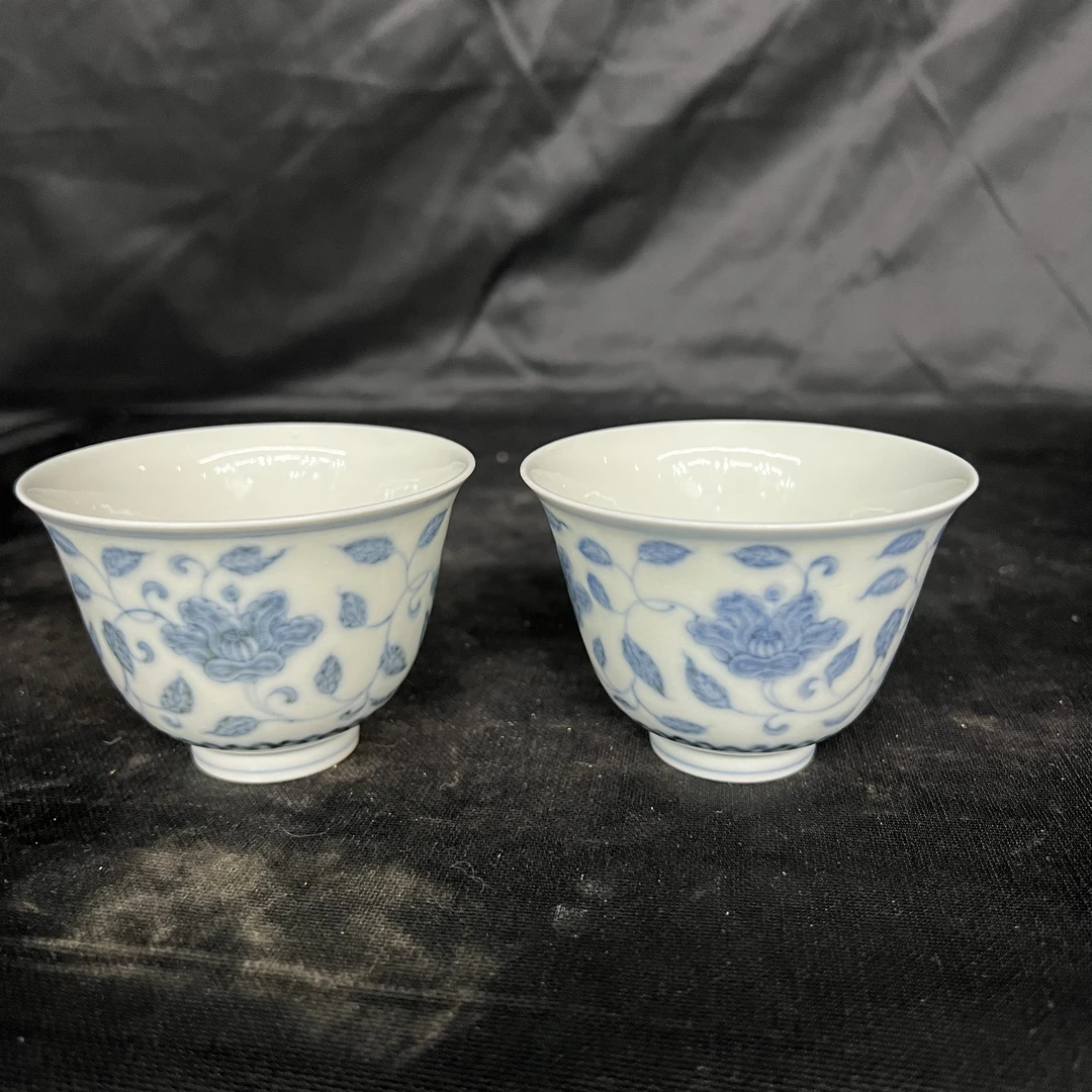 古陶瓷青花缠枝莲花卉对杯1618