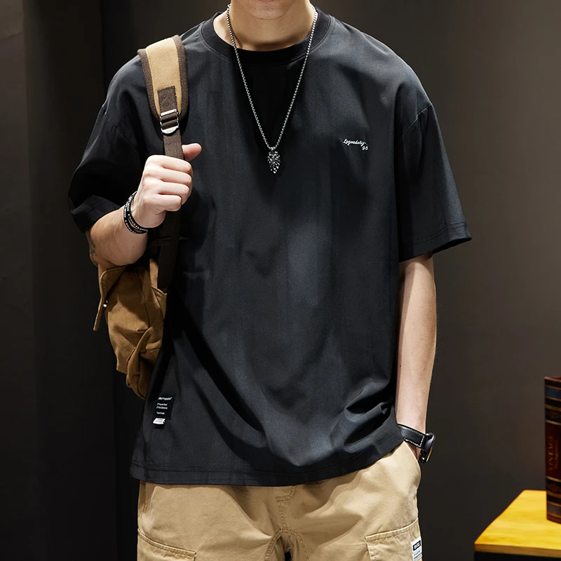 LEIGHZ/雷茨夏季冰丝短袖T恤男宽松大码潮流速干透气半袖男装体恤