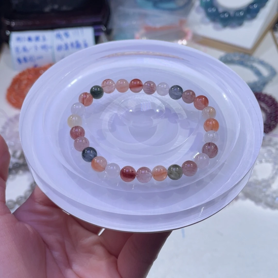 未镶嵌手链水晶糖果色彩兔毛6mm