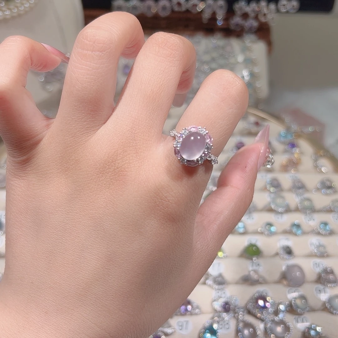 芙蓉石银S925镶嵌戒指