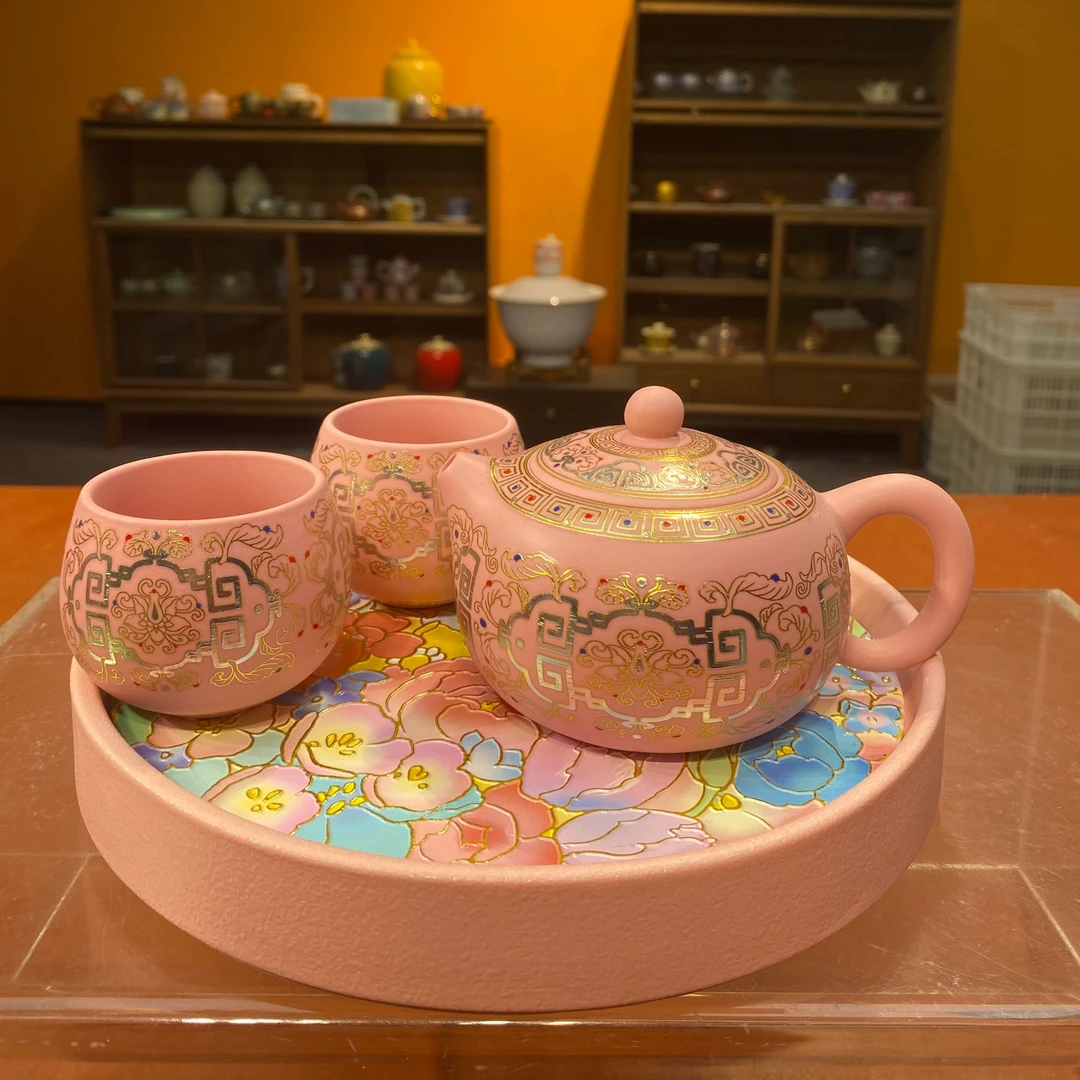 德化云仓-粉泥西施壶一壶两杯带茶盘-2696