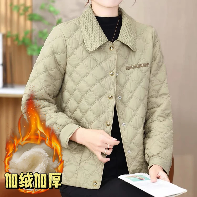 冬季妈妈装加绒加厚短款翻领上衣时尚洋气保暖显瘦棉服N7529