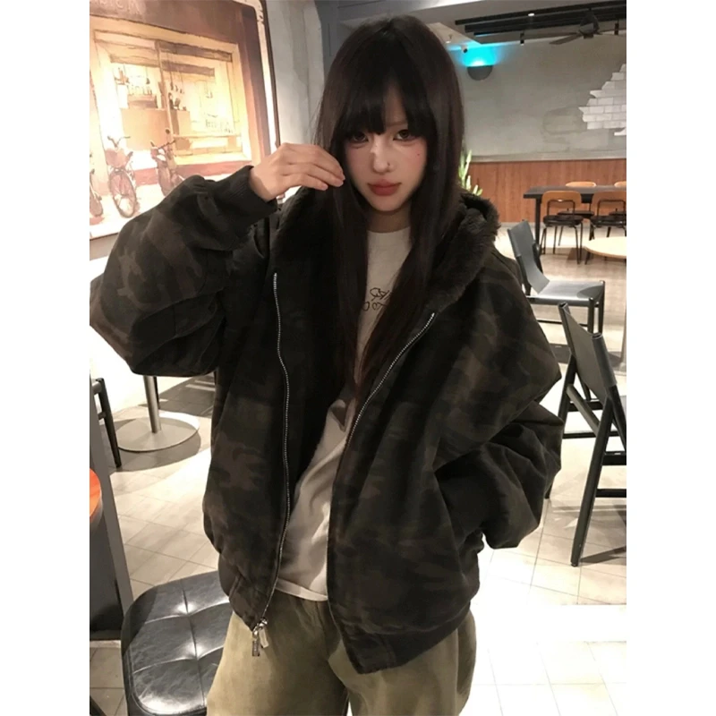 美式复古迷彩棉服男款冬季加厚保暖连帽棉衣男士棉袄夹克外套男