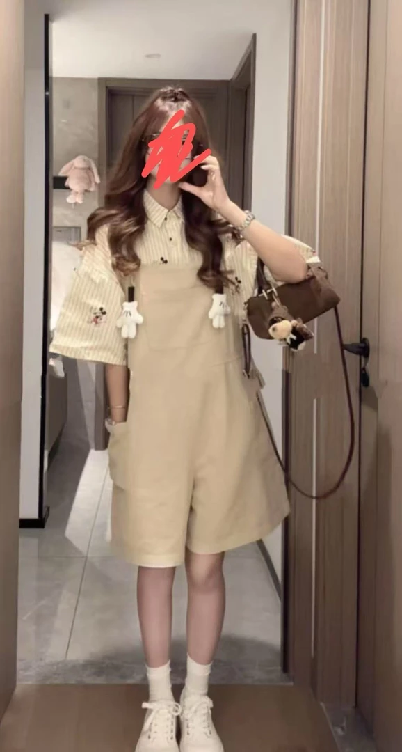 大码夏季减龄衬衫99281背带裤99286两件套