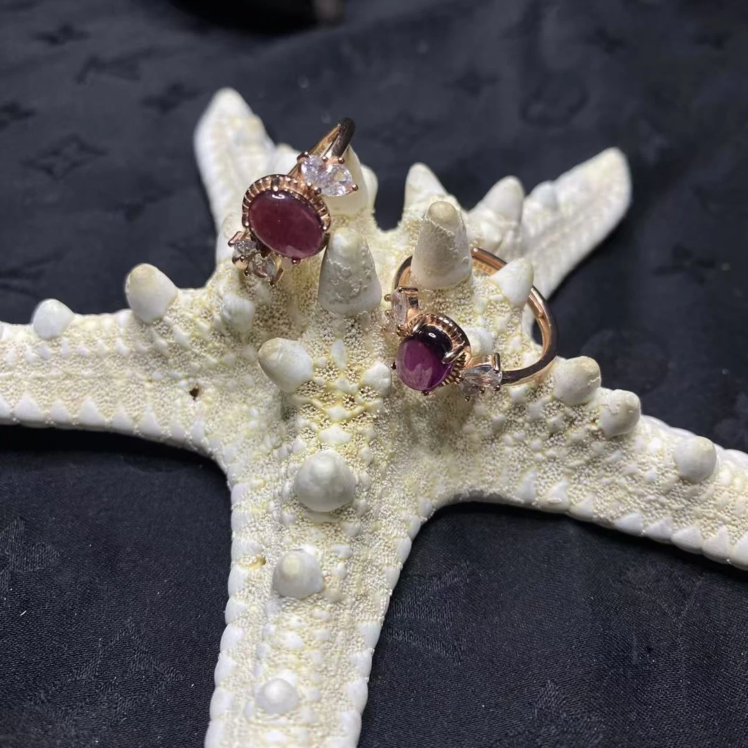 【玉合缘】天然酒红石榴石925银镶嵌戒指-多样性发一 5506