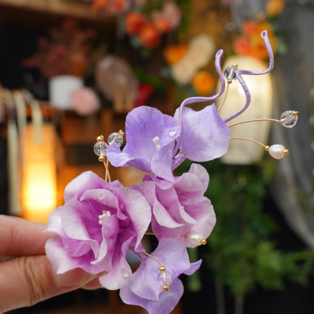 锦簪阁（香如故）紫色绒花烫平设计蚕丝绒花百搭发饰非遗工艺