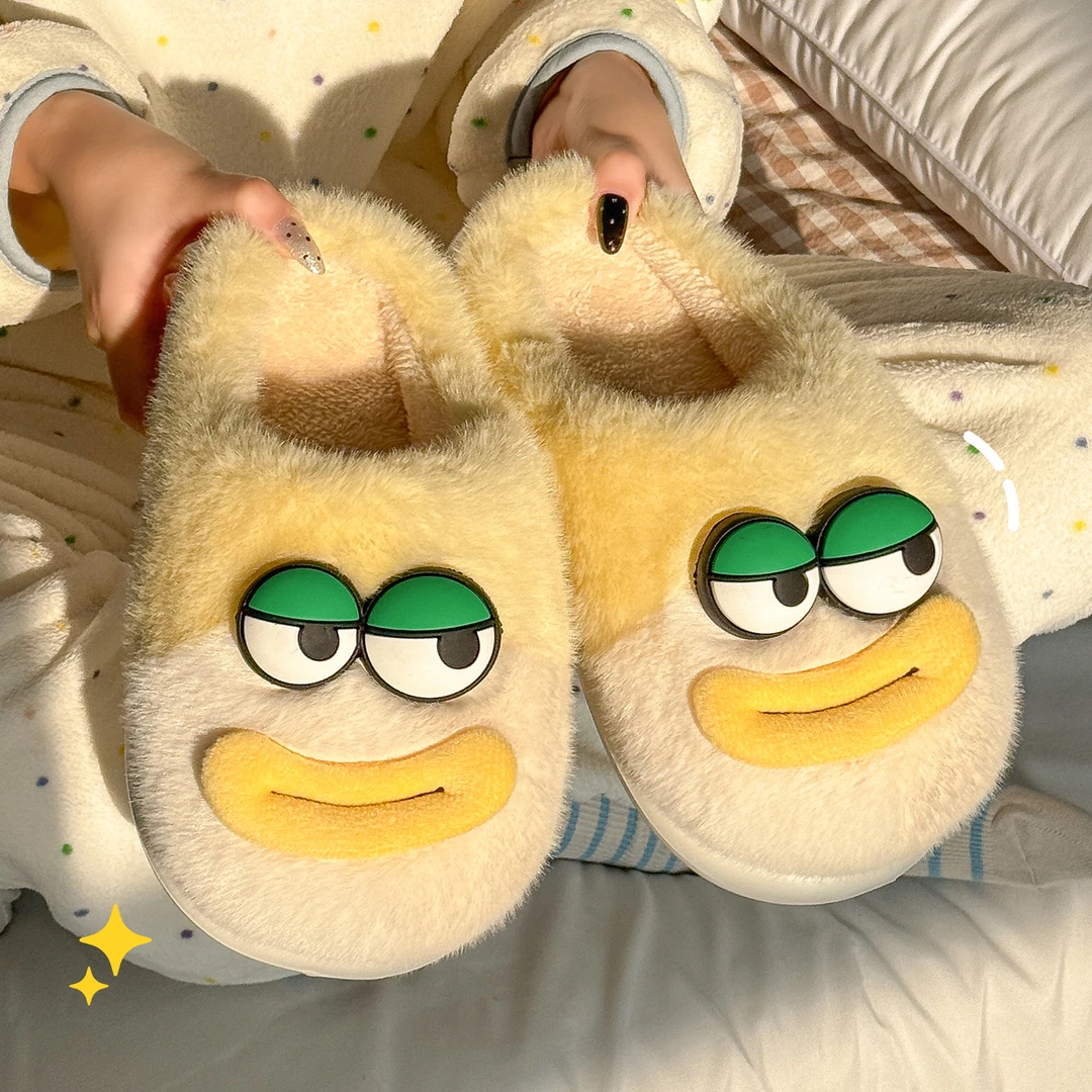 卡通虫小绿居家棉拖鞋女室内家居2025新款秋冬季卡通亲子棉拖鞋女