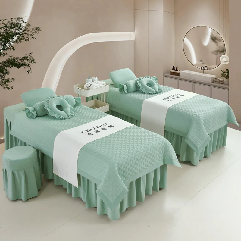 轻奢美容床罩四件套高端美容院四季款专用推拿按摩洗头床单