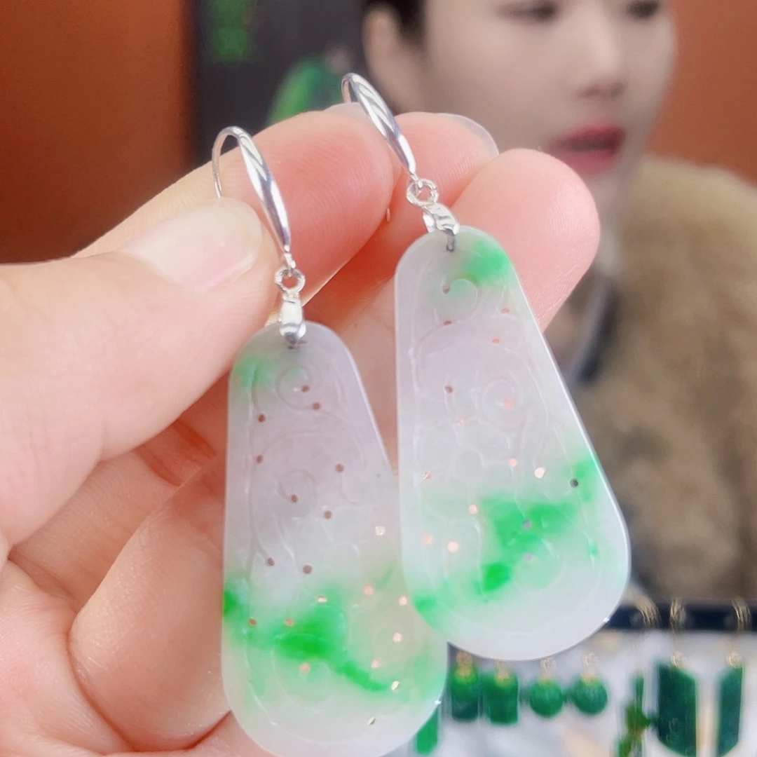 翡翠银S925镶嵌耳饰