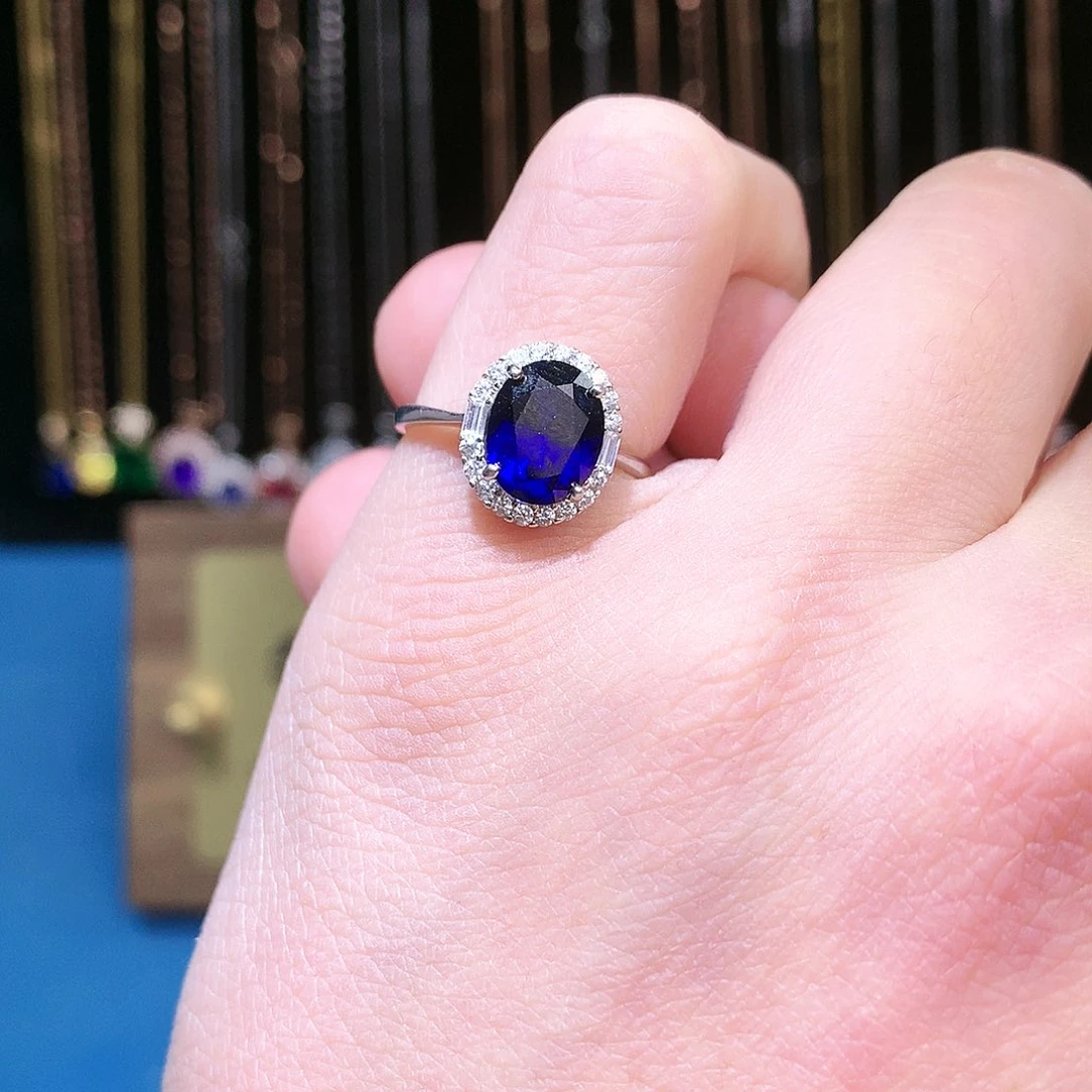蓝宝石戒指银S925镶嵌