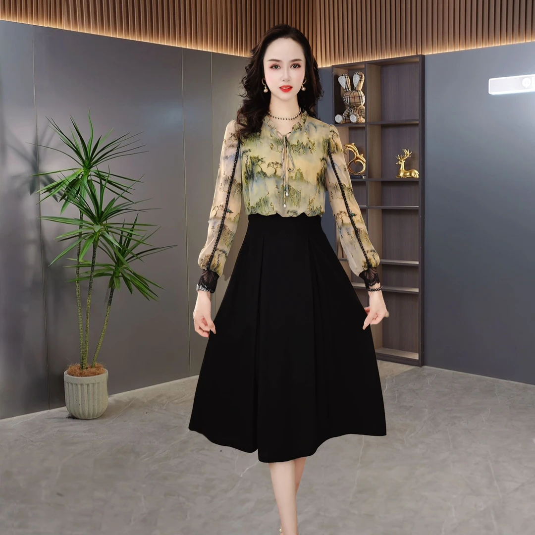 【QM直播专享】2025年春季时尚气质女人收腰显瘦长袖连衣裙M-4XL