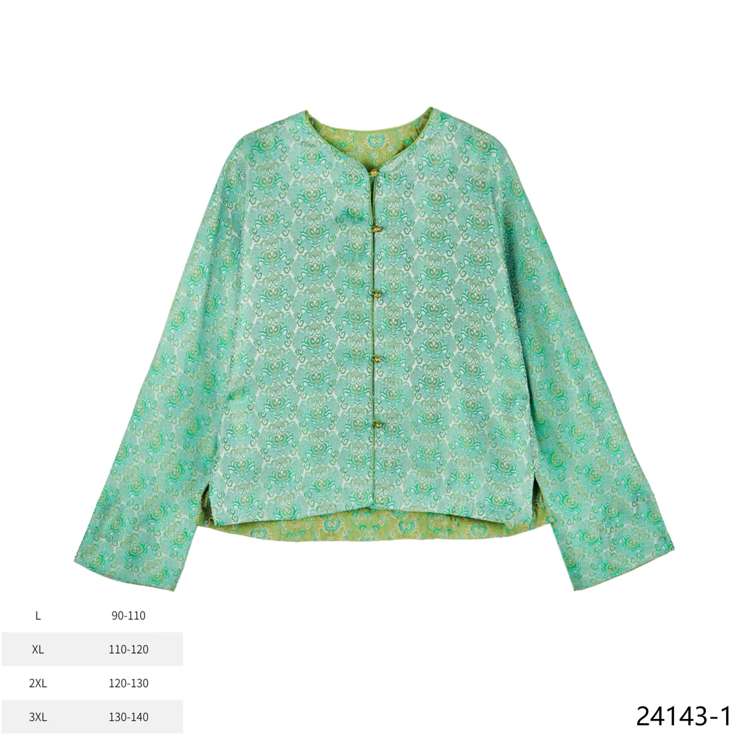 LL 2025新款绿色碧涛海浪宋锦新中式双面穿短外套 24143-1