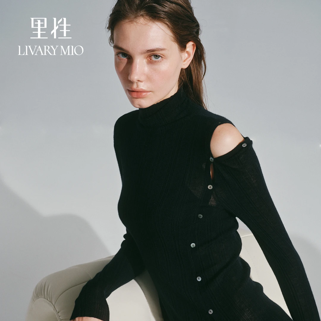 Livary Mio/里性只言 高领微透针织衫女秋装早秋上衣针织开衫外搭