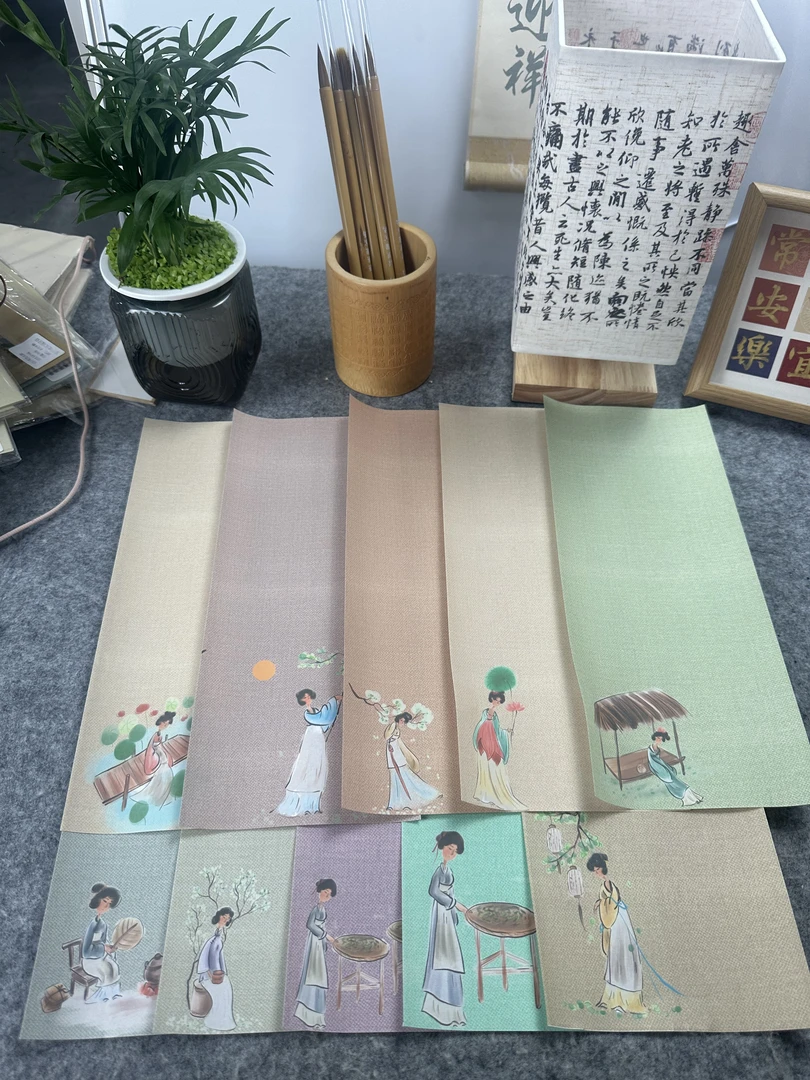 蜡染细麻纹春日少女百图手札一笔笺