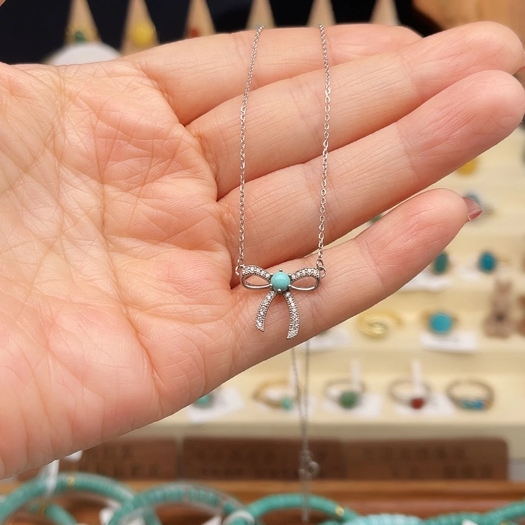 绿松石颈饰银S925镶嵌项链