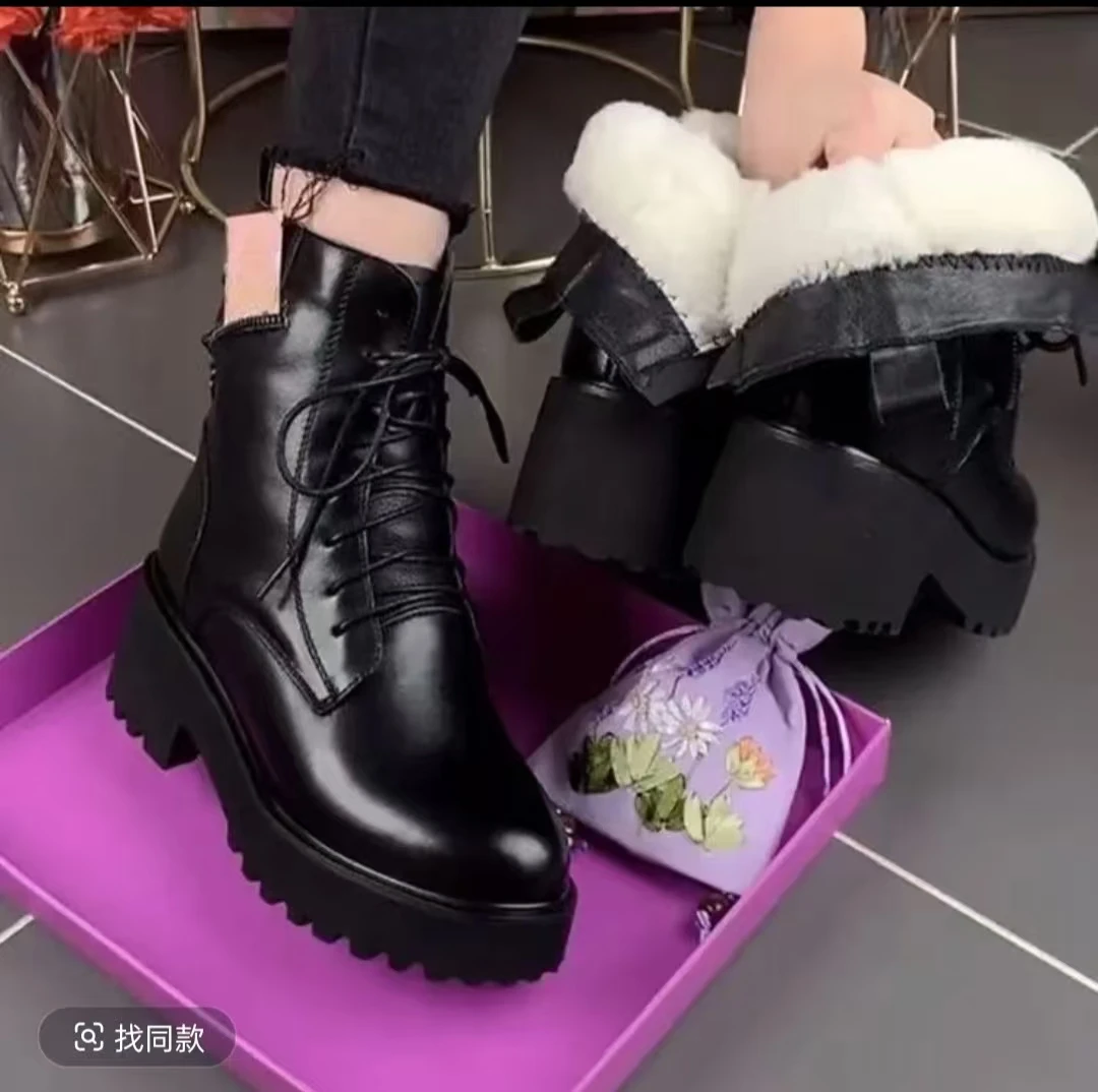 厚底马丁靴女2025冬季新款气质显瘦增高软皮女鞋软底防滑保暖靴