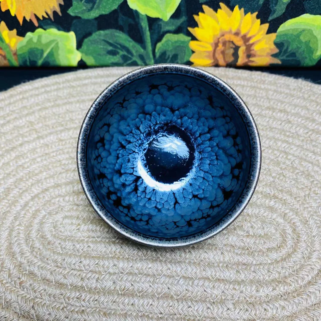 蓝油滴将军杯器型建窑建盏天目盏陶瓷主人杯茶杯纯手工品茗杯茶具