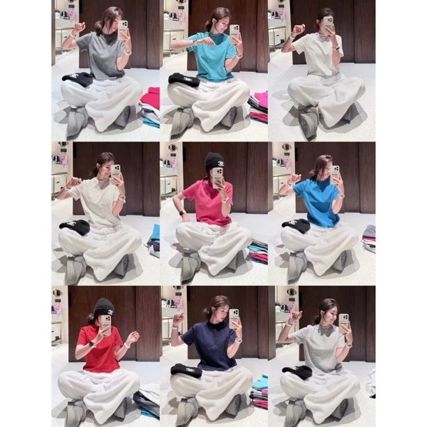 PEACHZHOU 手工磨破'磨毛彩T'基础正肩内搭宽松休闲圆领打底短袖