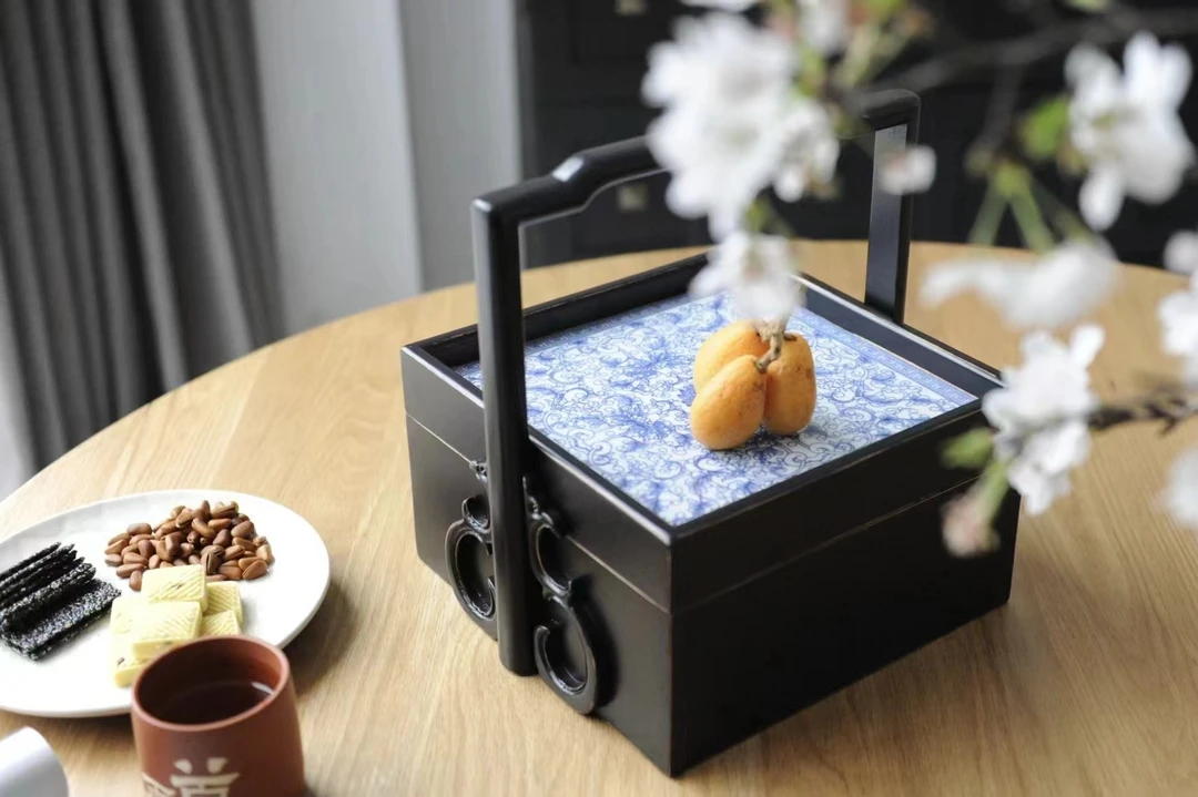 手提食盒瓷板提盒茶歇装饰托盘  尺寸29*25*29