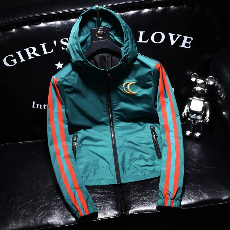 路约威格欧货轻奢时尚字母刺绣连帽开衫夹克秋季男士时尚修身外套