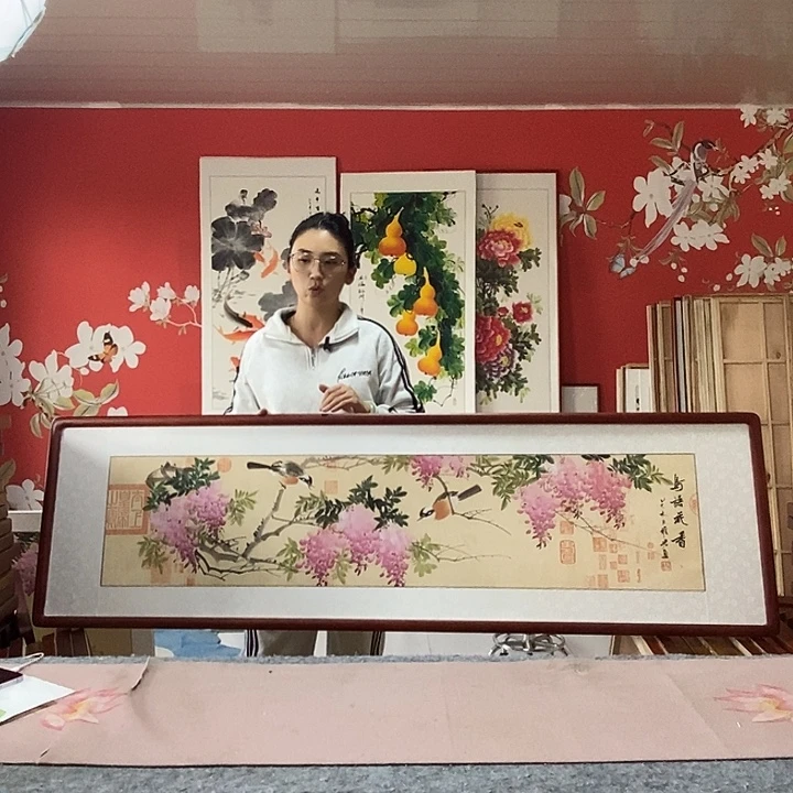 国画手写手绘带框包邮国画作品47✖️162