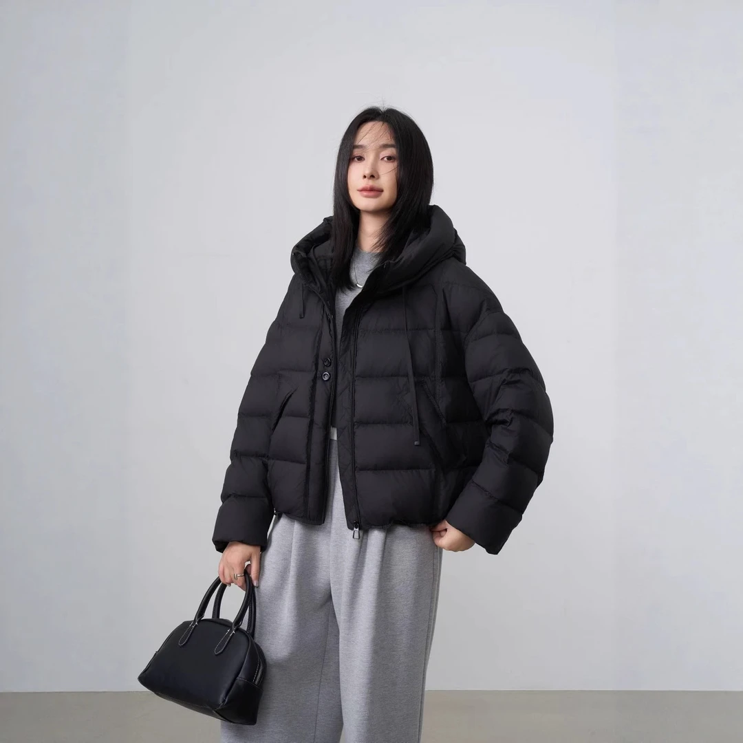 DUCURNO连帽纯色羽绒服女冬季2026新款时尚气质加厚保暖短款外套