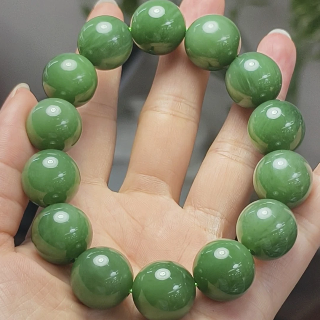 和田玉碧玉阳绿手串16mm