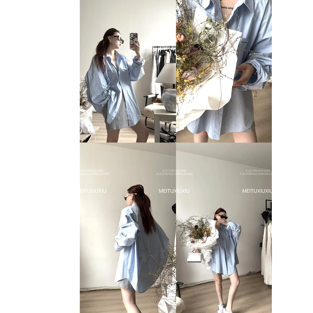 【阿乐家】大码微胖”男友风“韩版宽松水洗字母长袖衬衫