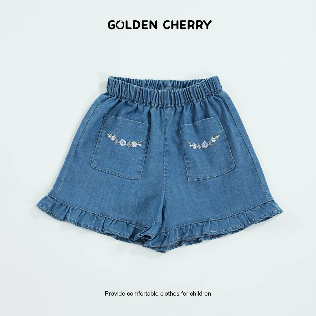 【金樱桃Golden cherry】小童蓝色双刺绣花洋气短裤285230