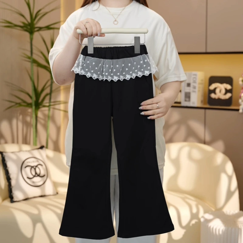 【糖宝魔豆】女童裤子春秋款2025新款花边微喇叭裤女孩春季休闲长裤
