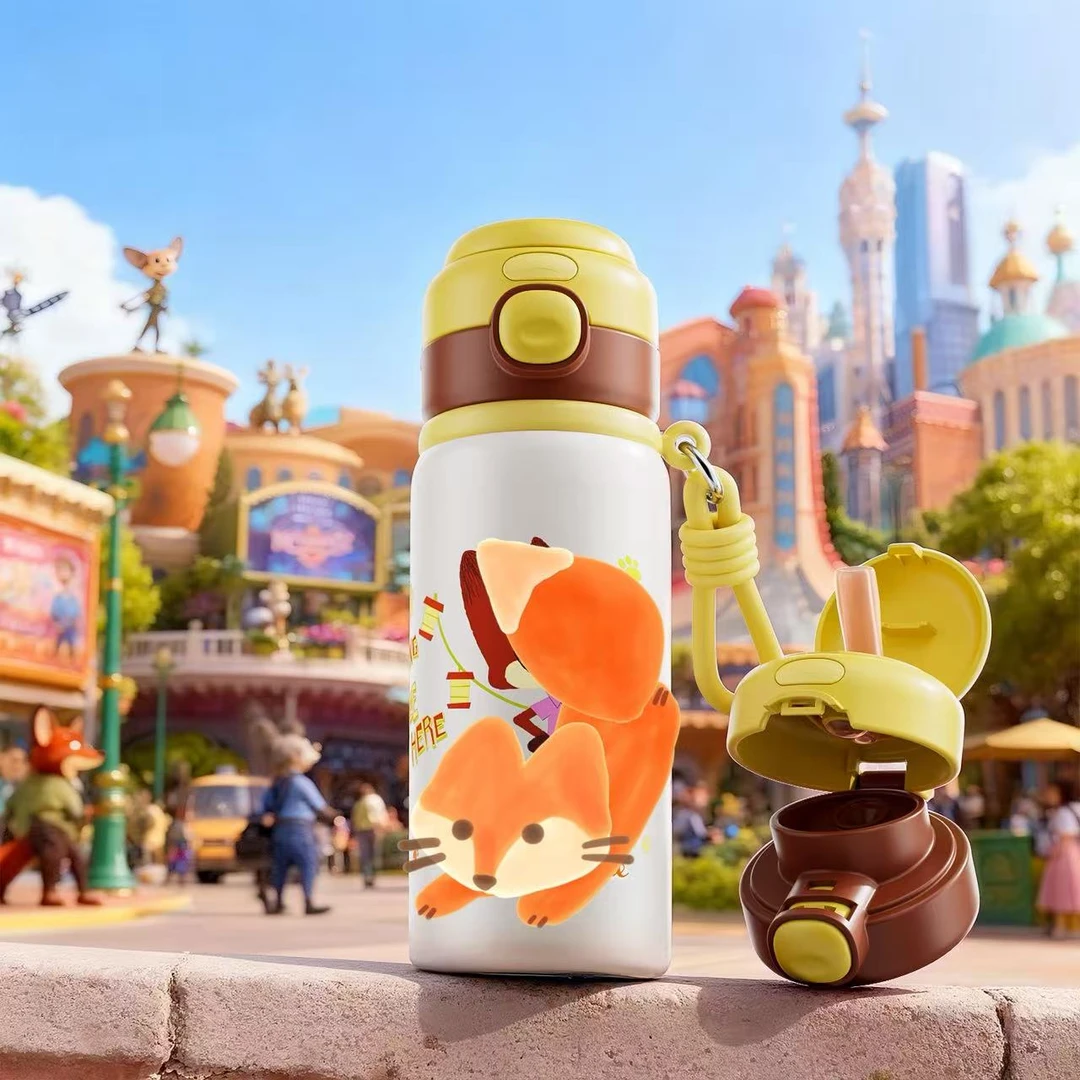 【正版带防伪标】动物城尼克朱迪学生便携手提吸管双饮保温水杯子GF