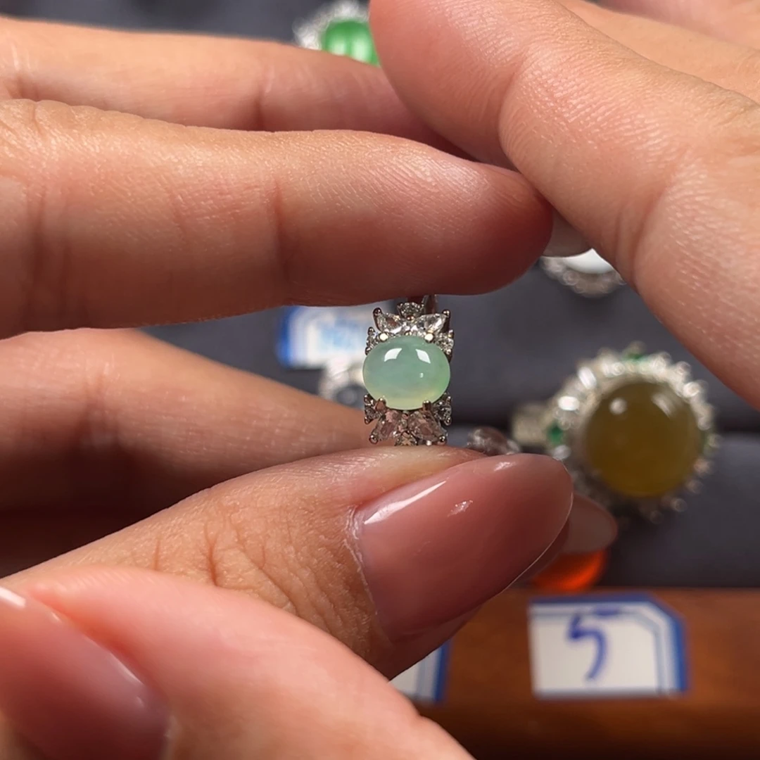 翡翠银S925镶嵌戒指缅甸天然翡翠Ａ货