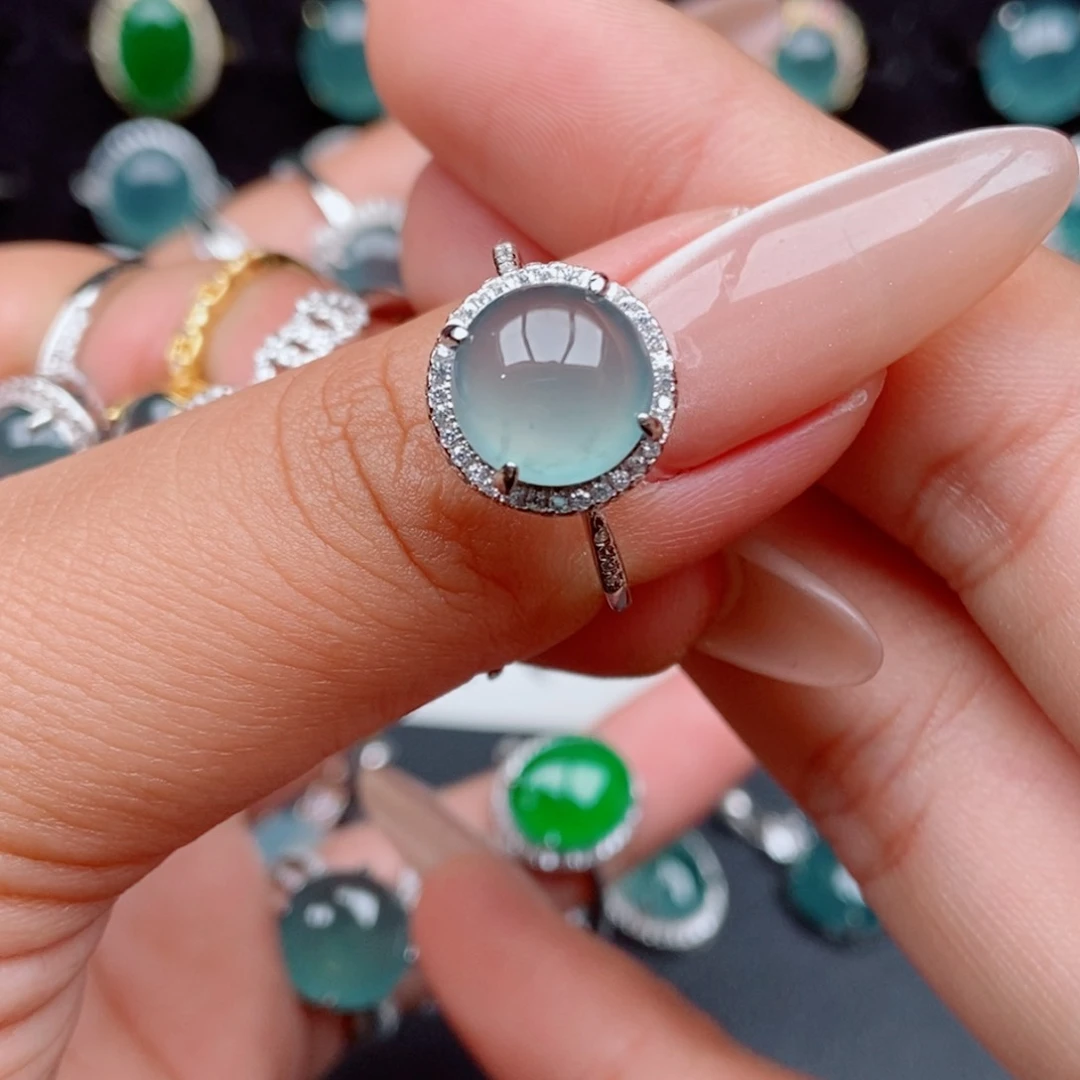 翡翠戒指银S925镶嵌85874