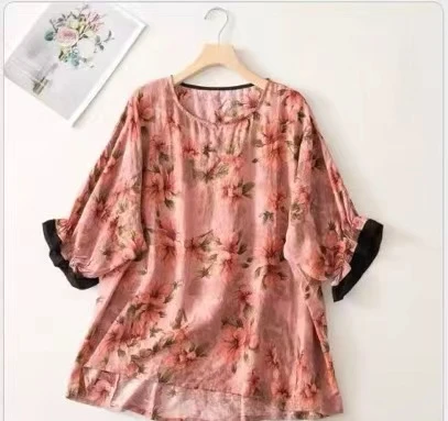 284五分袖印花休闲风宽松型圆领T恤大版百搭