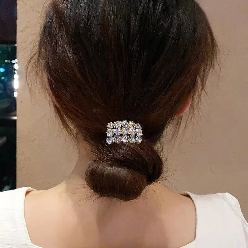 满钻水钻韩式高端发饰轻奢方块发圈女气质头绳扎丸子头皮筋女扎头