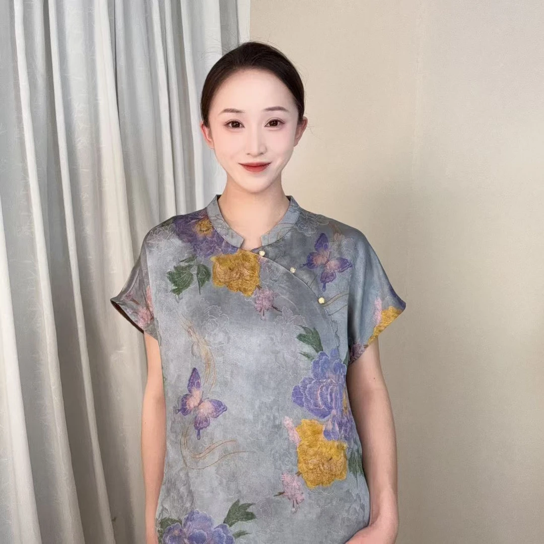 【紫蝶】2025春夏新款国风新中式老料短袖-ll